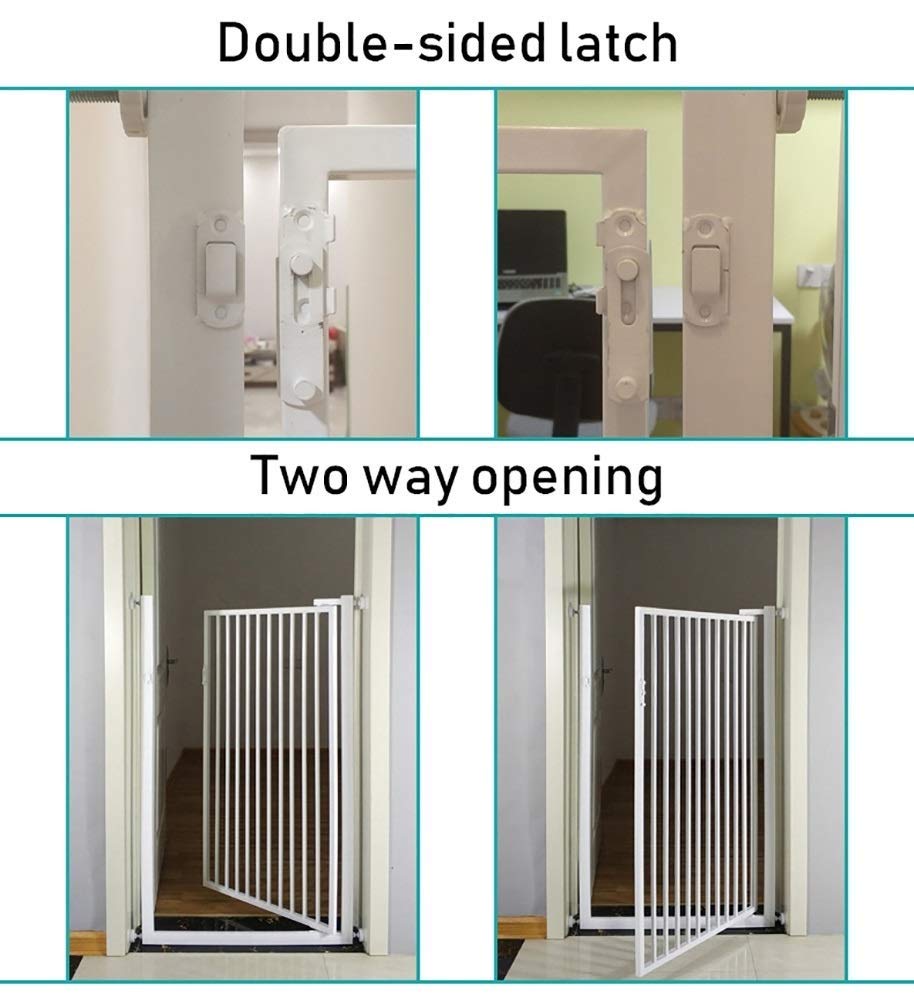 Puerta de seguridad extra alta para mascotas, 78 cm de ancho, ajustable, 80-130 cm, ajuste a presión, barrera para perros y gatos, cierre automático, apertura bidireccional, puerta de seguridad blanca