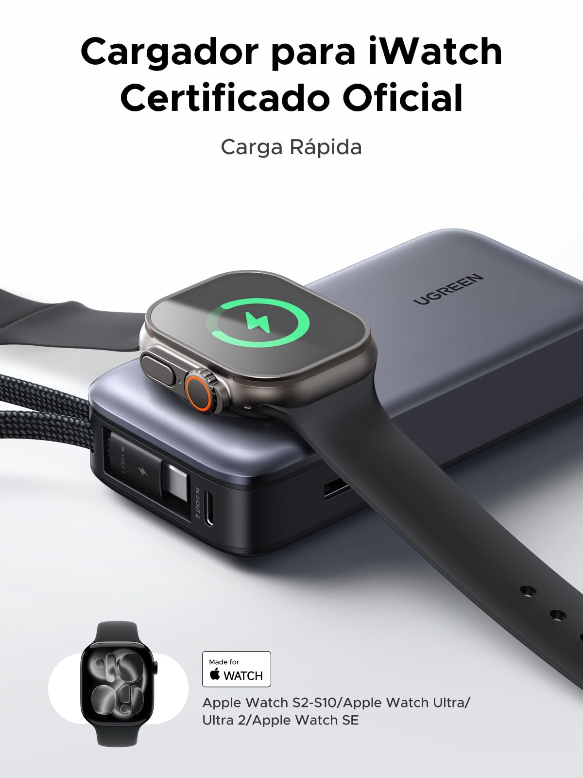 UGREEN Nexode 30W Power Bank 10000mAh Batería Externa USB C Carga Rápida | 4 EN 1, Cable Type C Integrado, 2 Puertos 1C1A, Carga Magnética 5W para iWatch, Compatible con iPhone 17 16 14 Galaxy S26 S25
