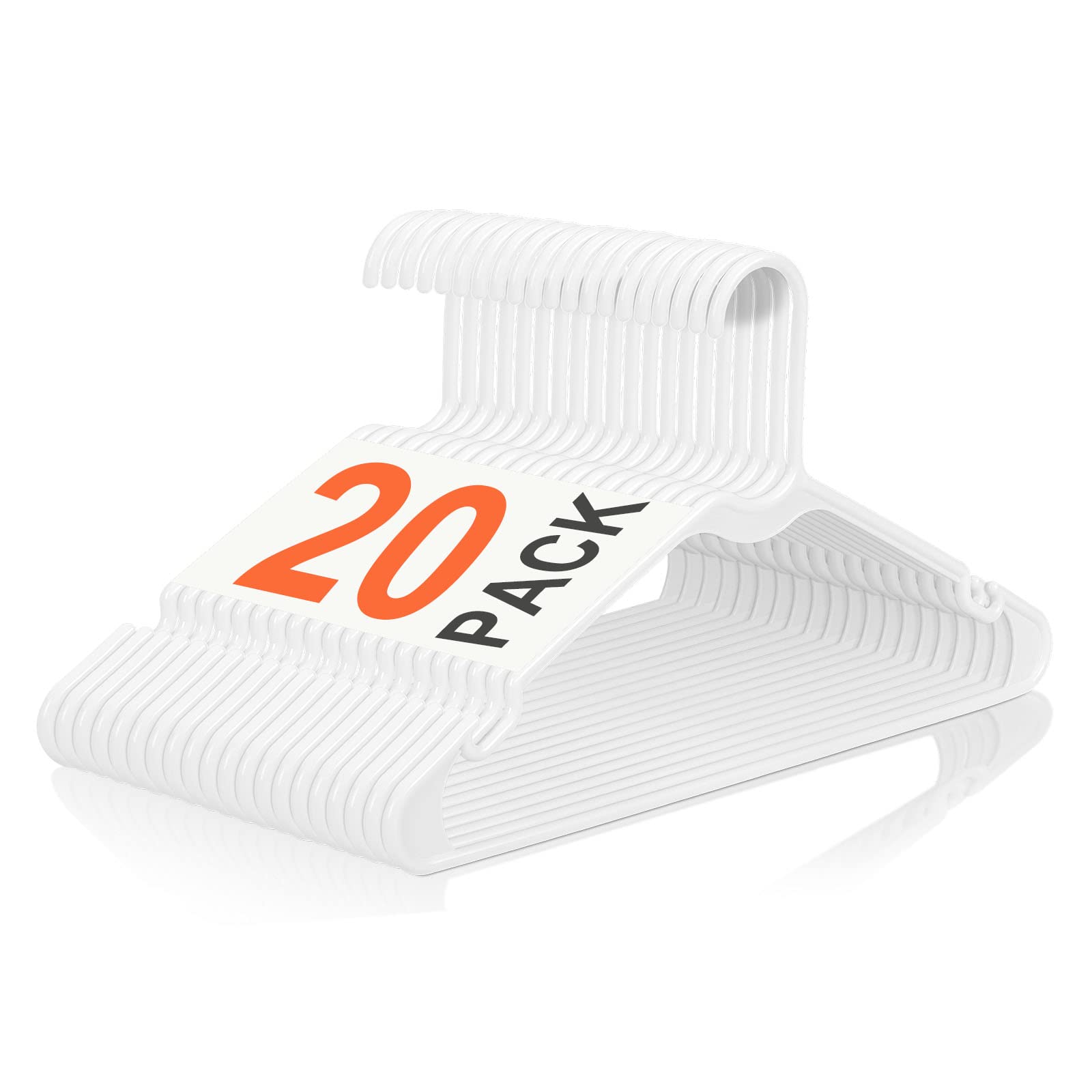 Micuul Plastic Clothing Notched Hangers (20 Pack) Heavy Duty Durable Coat and Clothes Hangers, Lightweight Space Saving Laundry Hangers Hangs up to 6 lbs for Coats, Pants, Dress, Etc. (White, 20)