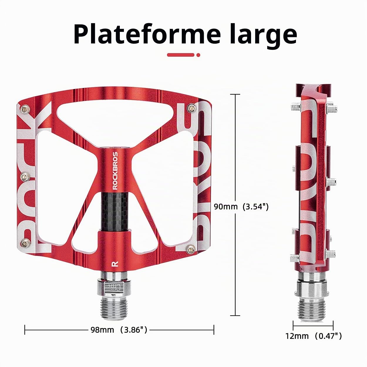 ROCKBROS Pédales Plates de Vélo Universelles Pédales Antidérapant à Plate-Forme Large pour VTT Vélo de Route en Aluminum Anti-Glissant Accessoires de Vélo Anti-Poussière Grande Surface Noir Rouge