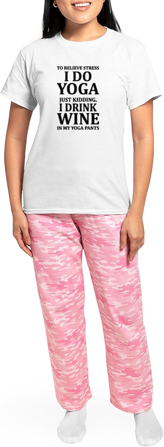 CafePress to Relieve Stress I Do Yoga Pajamas Women's Novelty Cotton Pajama Set, Comfortable PJ Sleepwear