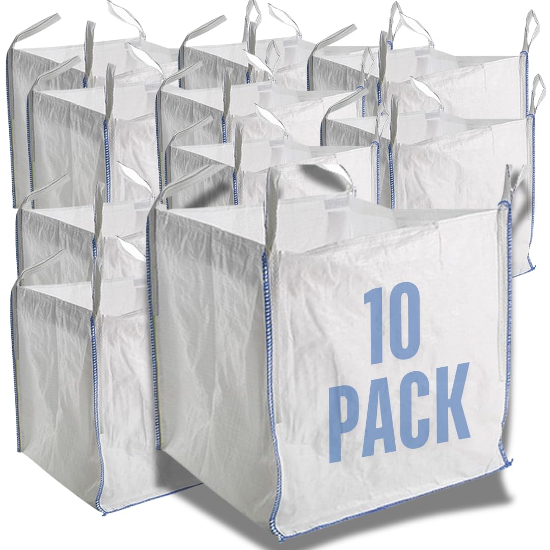 Airtech-UK New FIBC Bulk Bag Builders Garden Waste Heavy Duty Industrial polypropylene Material 1 Tonne TON Jumbo Bags Storage Sack Various Quantity (10)