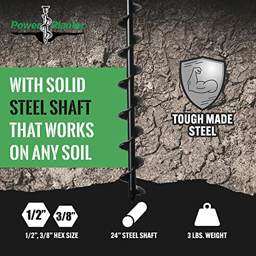 Power Planter Termite & Tree Auger 2"X24" With 3/8" Non-Slip Hex Drive - Heavy Duty Auger Bare Root Tree & Shrub Planting, Irrigation Or Bait Stations Install - Works In All Soil Conditions - Usa Made #TOP2