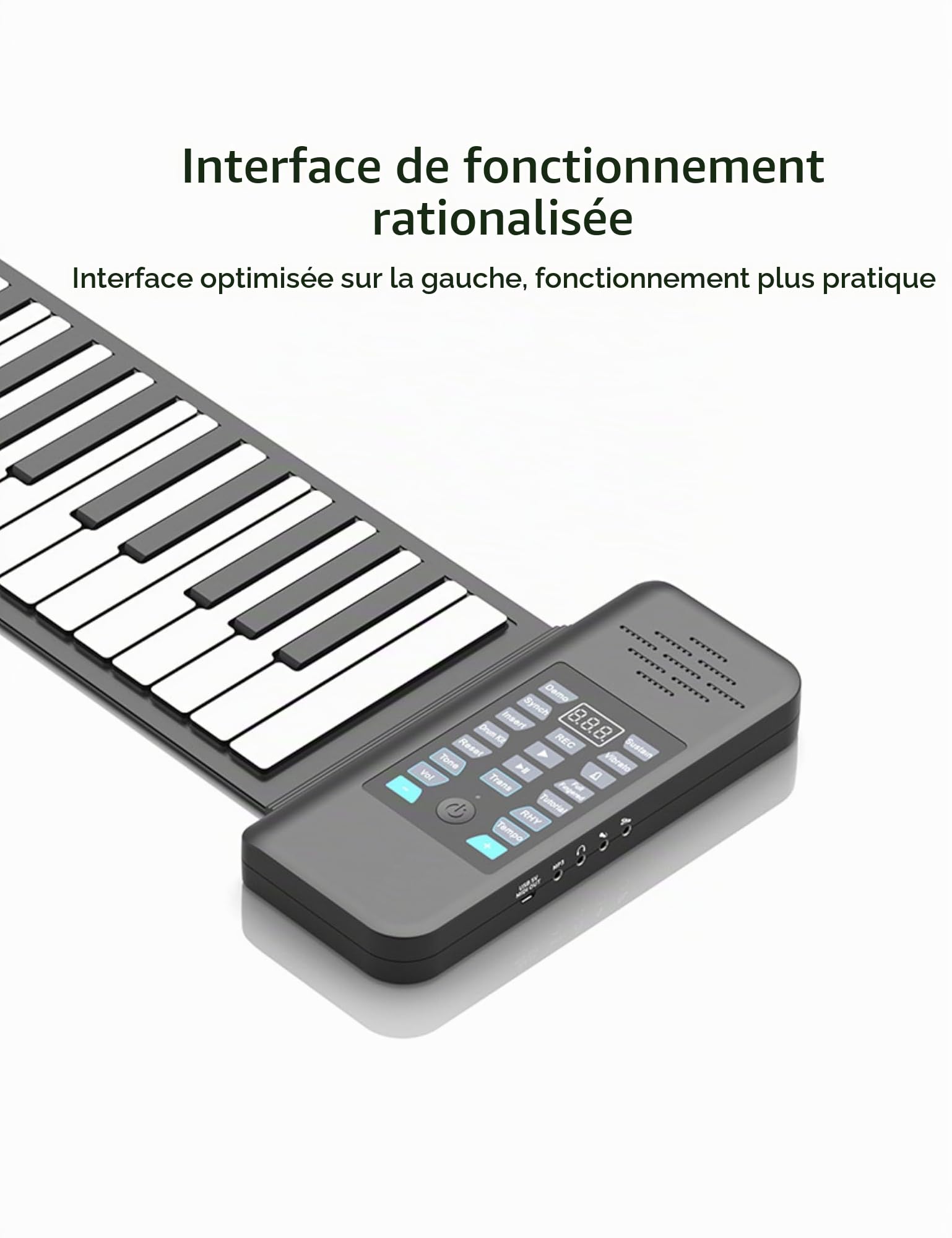 Piano Enroulable 88 Touches, Clavier de Piano électrique Rechargeable avec 128 Tonalités et Haut-parleur Intégré, Fonction MIDI Bluetooth, Piano électrique Portable(Le noir)