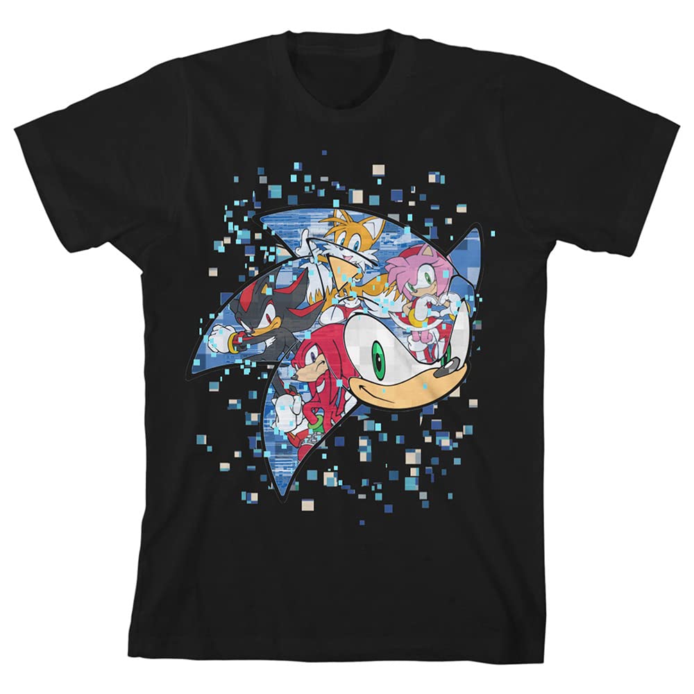 Sonic The Hedgehog Sonic Modern Mosaic Art Crew Neck Short Sleeve Boys' Black T-Shirt