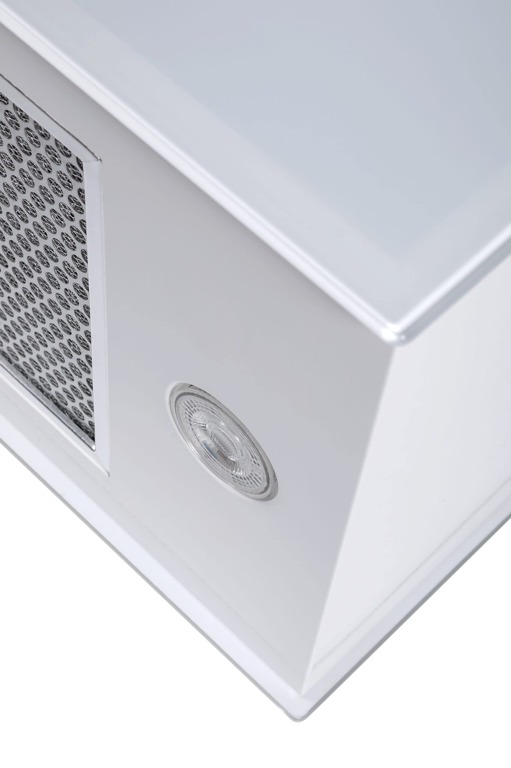 GURARI Inselhaube GCH I 333 90 WH Prime, Dunstabzugshaube 90cm, 1000m³/h, Weißglas, LED Beleuchtung