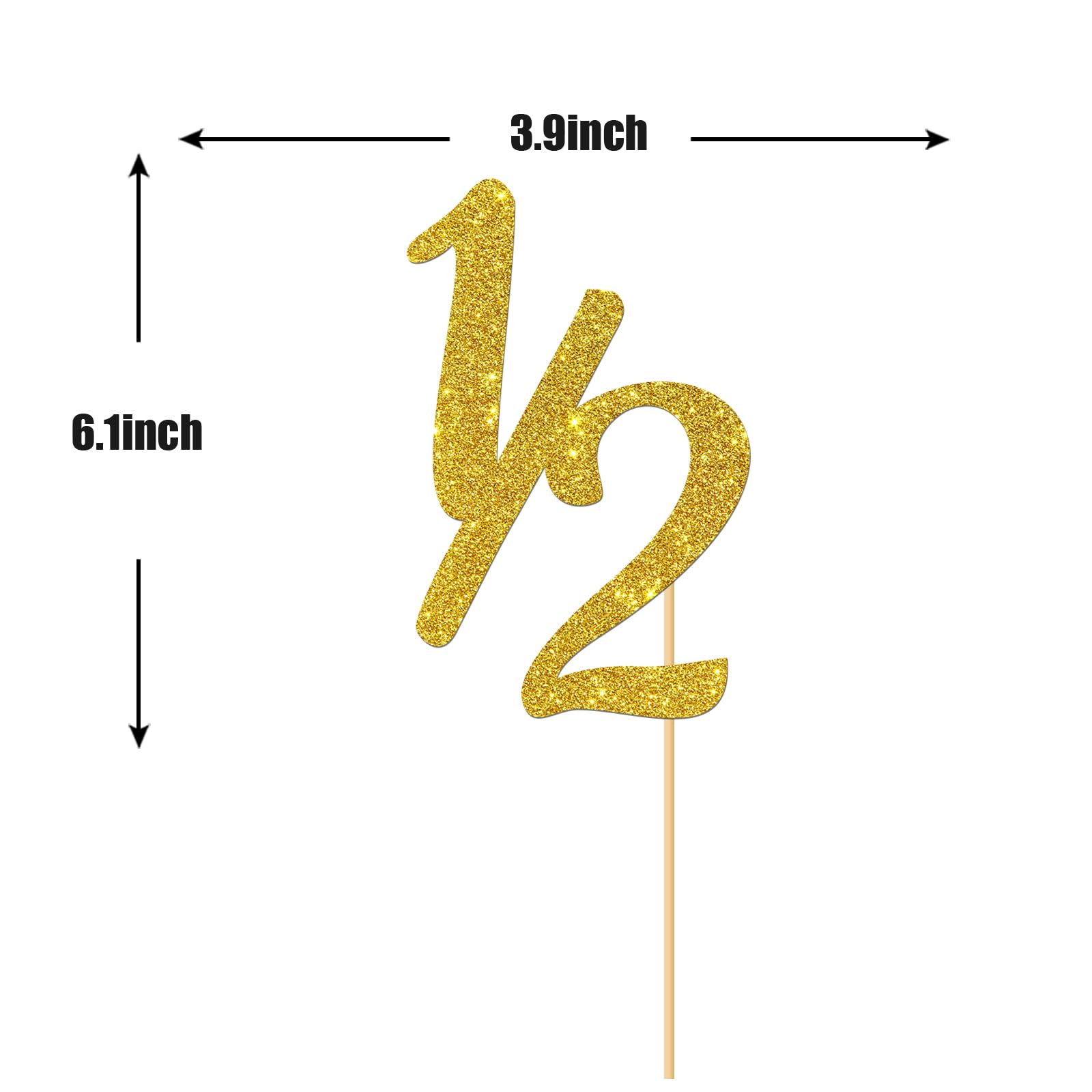 Gold Glitter Half Year Old Cake Topper - Half Year 1/2 Cake Topper - for Half Year Anniversary/Baby Shower/Baby's Half Year Old Birthday Party Decorations