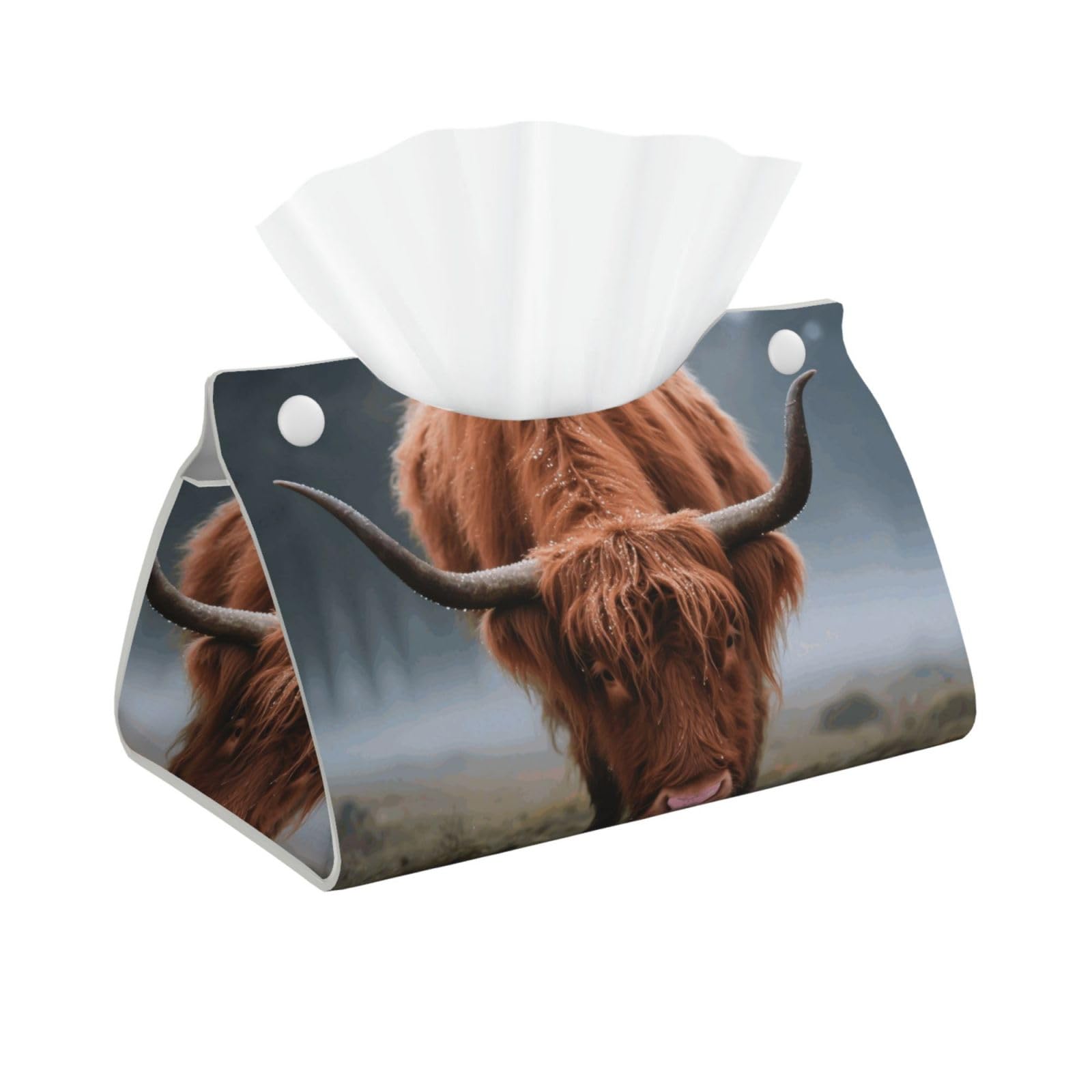 Pu Leather Tissue Box Cover, Highland Cow Rectangle Tissue Case Covers Decorative Tissue Box Holder Waterproof Tissue Holder Organizer for Bathroom Home Office