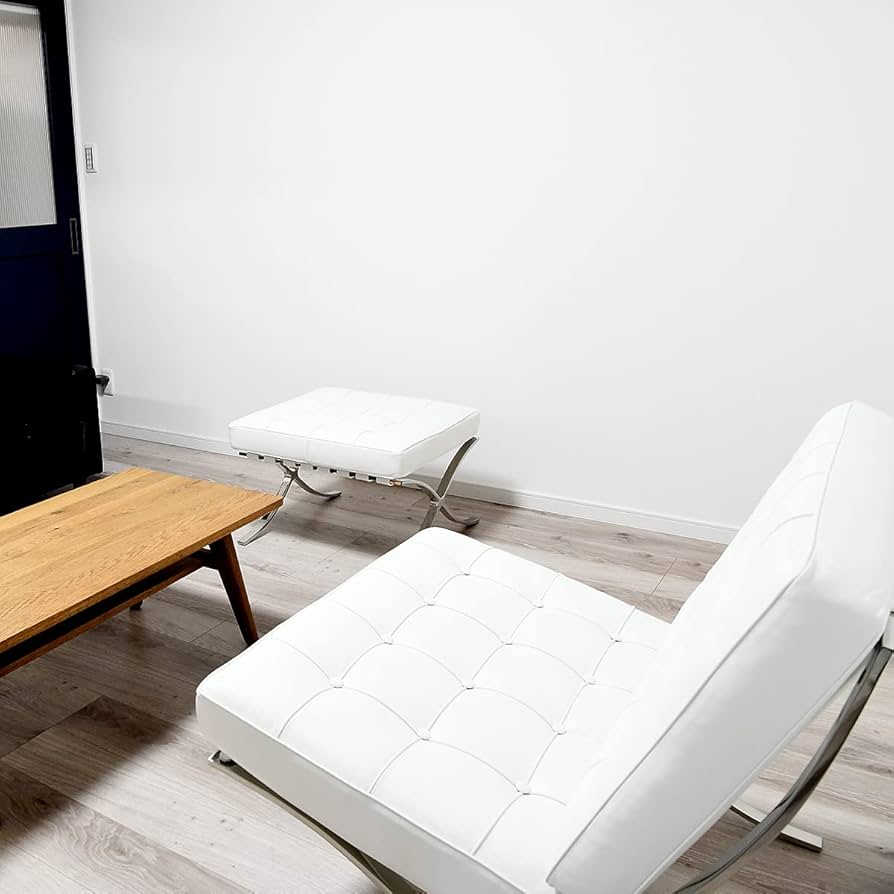 ◯バルセロナチェア リプロダクト ホワイト オットマン付き デザイナーズ 白 ◯バルセロナチェア リプロダクト ホワイト オットマン付き