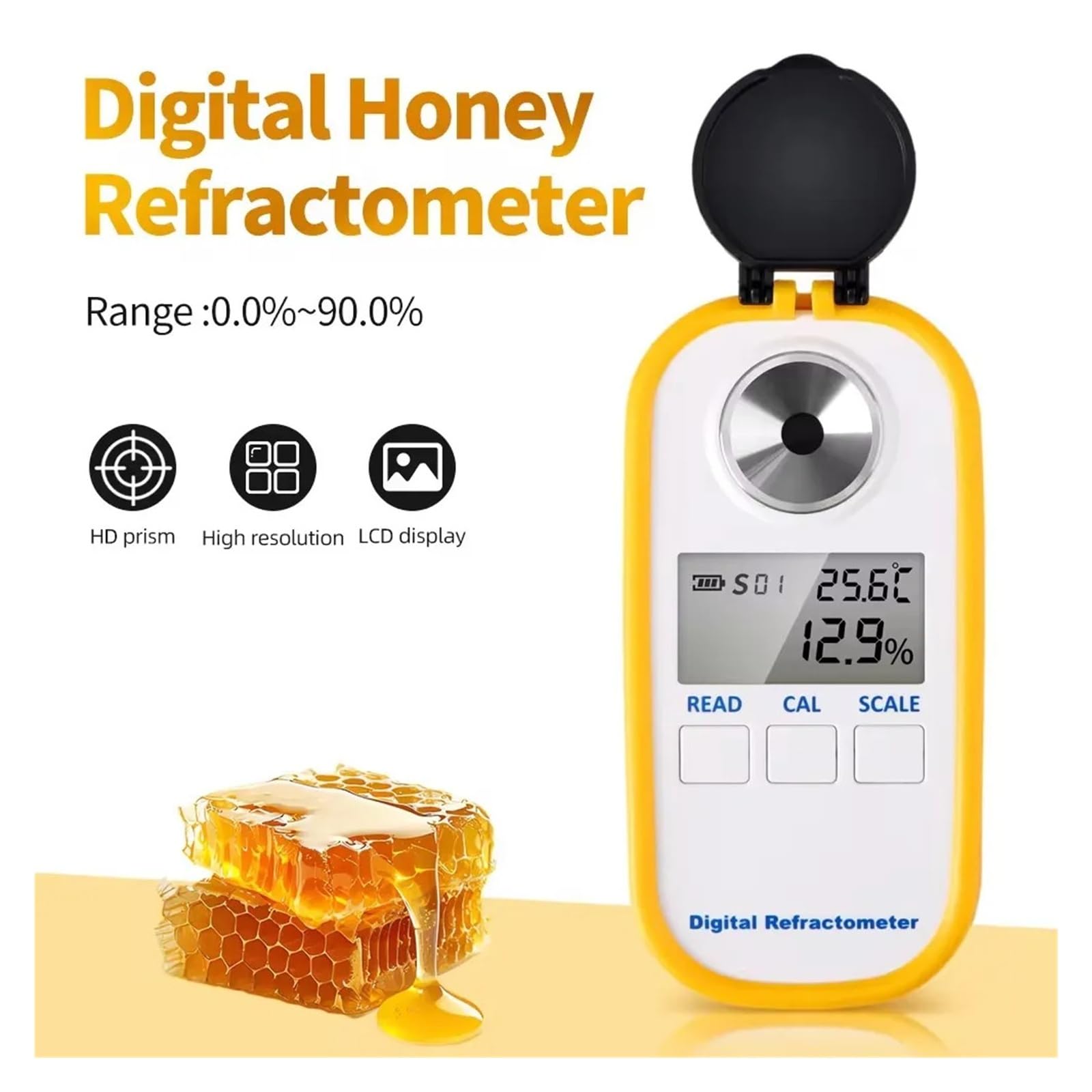 Rifrattometro 0-94%/0-90%/0-50%, tester for contenuto di zucchero, rifrattometro Brix digitale, for succhi di frutta Risposta rapida(DR102 Sugar 94 Brix)
