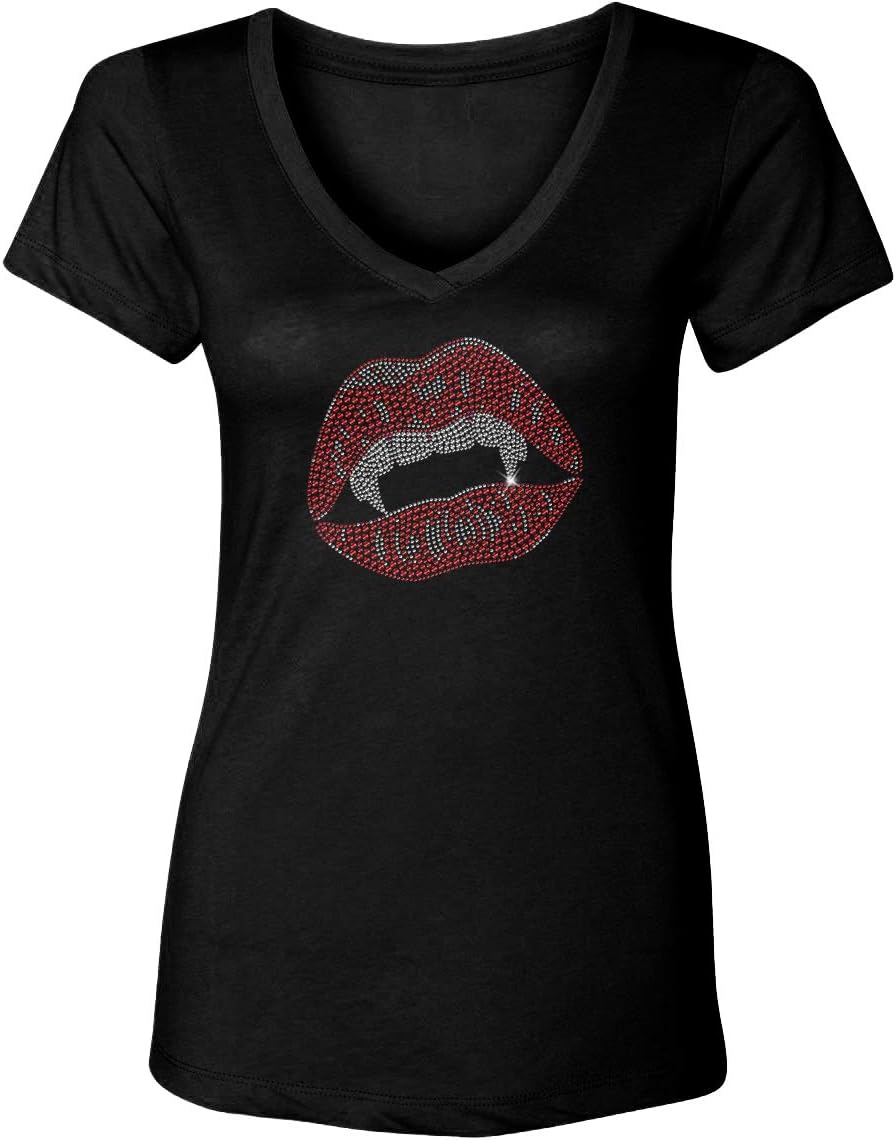 Vampire Lips - Rhinestone Halloween Women's V-Neck T-Shirt