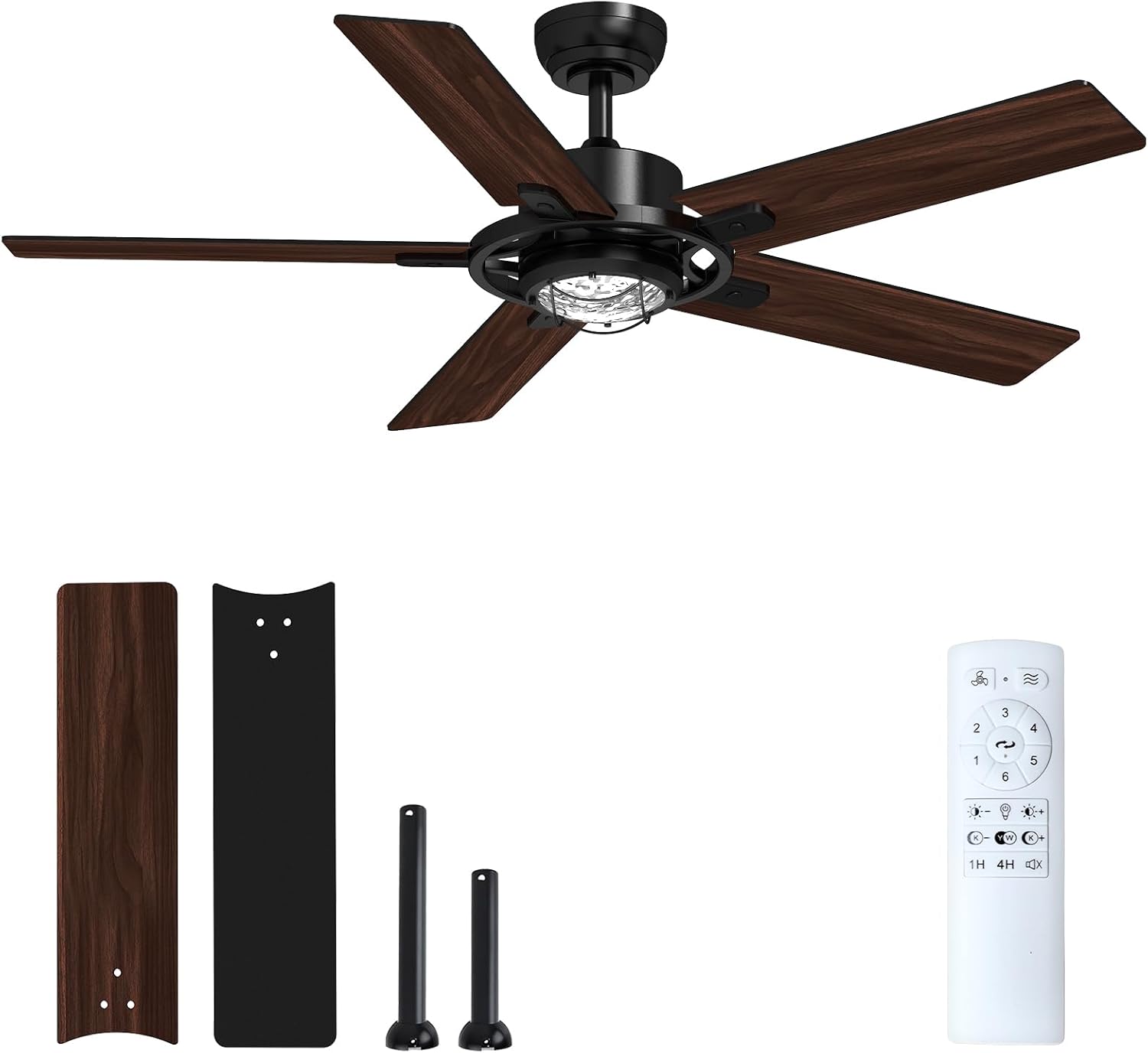 TALOYA 52 Inch Ceiling Fans with Lights and Remote Flush Mount Low Profile for Living Room Farmhouse Bedroom Patio Outdoor Dining Room,DC Motor,Reversible,Buzzer Mute,Dimmable Led Light,Rustic,Black