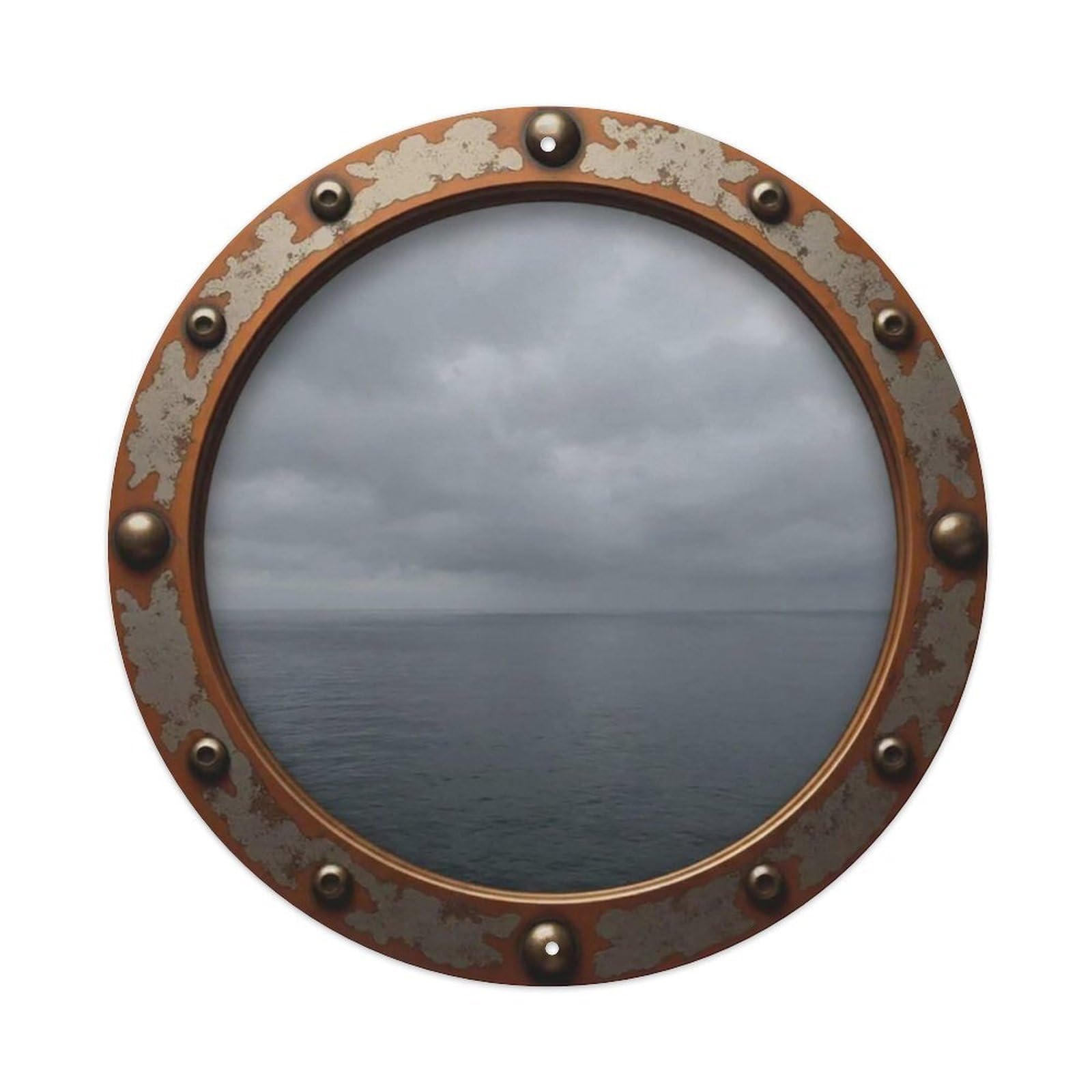 Vintage Porthole Cloudy Gray Nautical Window View Vintage Metal Tin Sign Plaque Wall Decor for Cafe, Club Bar, Office, Garden Metal Poster 8x8Inch