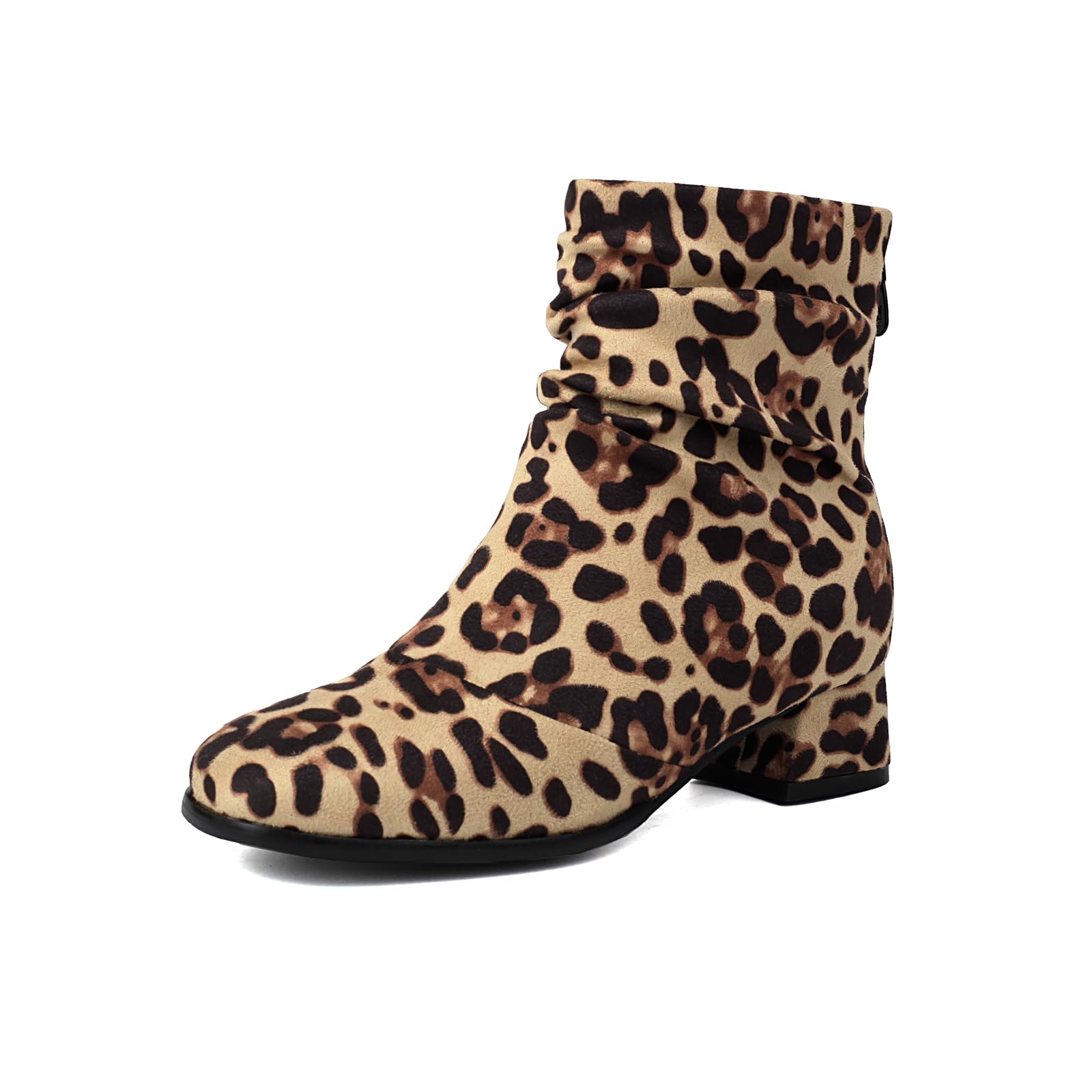 Womens Vintage Leopard Boots Faux Suede Slouch Ankle Boots Chunky Heel Booties Fall Slouchy Zipper Formal Occasion Daily