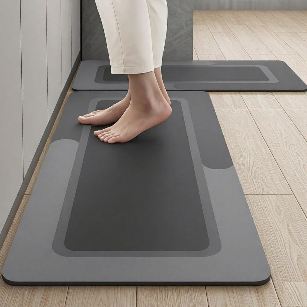 zEdx 2 Pcs Kitchen Mats Waterproof Memory Foam Standing Desk Floor Mat Non Slip Rugs Floor Carpets for Kitchen Home Office, Sink & Laundry Multicolor (118 * 38 cm, 58 * 38 cm) Cooking Time Design-image-36