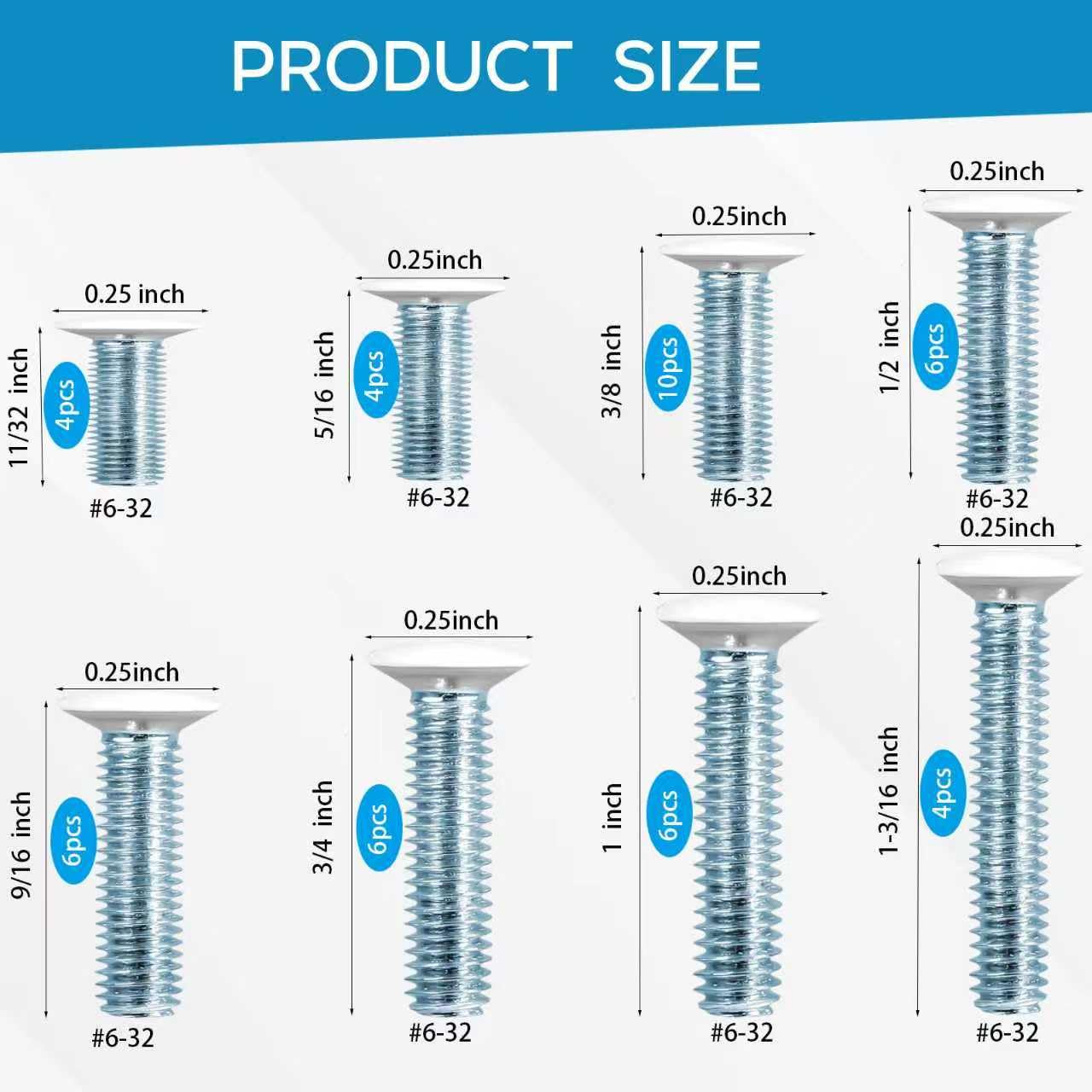 Wall Plate Screws Kit - 8 Sizes (5/16", 11/32", 3/8", 1/2", 9/16", 3/4", 1", 1-3/16") - 46 Pcs White 6-32 Thread for Electrical Outlet & Switch Plate Covers