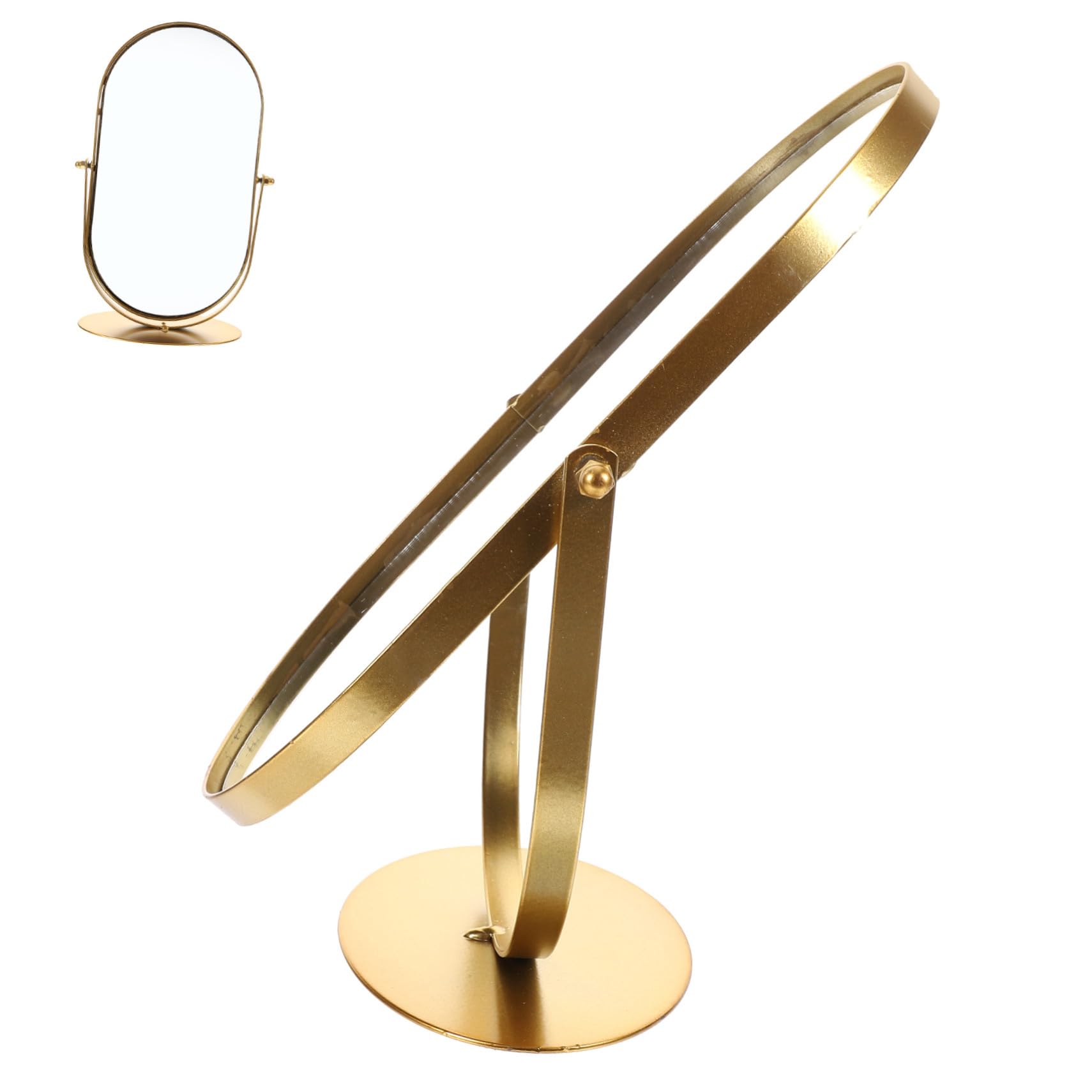 Miroir de maquillage vintage doré rond avec pied de table