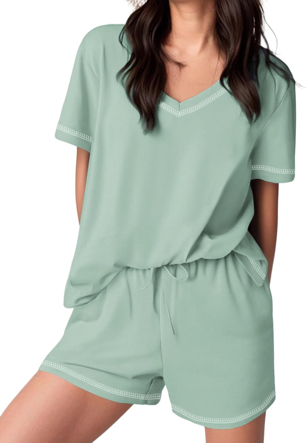 Ekouaer Womens Pajamas Sets Soft 100% Cotton Pjs Short Sleeve Lounge Sets Casual Two Piece Pjs With Pockets