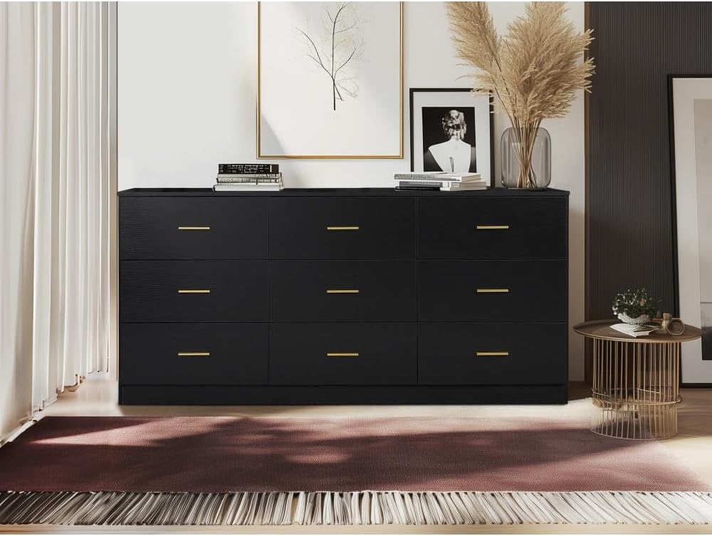 Modern Black 9-Drawer Cabinet for Home - Ample Storage Wide of Drawers, Sturdy & Safe