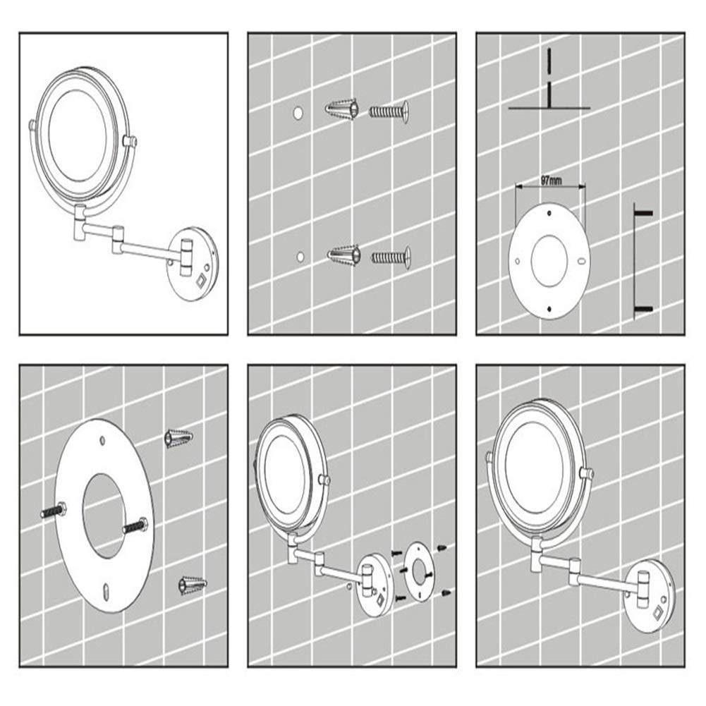 Espejo de maquillaje Montaje en pared, Espejo de Aumento de Doble Cara giratorio de 360 ° Normal + Aumento de 10X Espejo de baño de Forma Redonda plegable extensible,Bronze_8inch 10X (Bronze