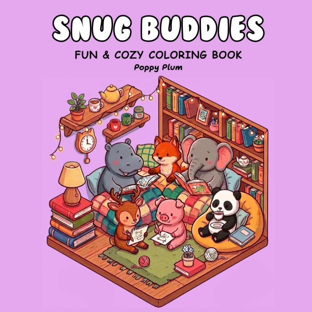 Snug Buddies: Cute Animal Coloring Book For Adults & Kids By Poppy Plum | Bold & Easy Designs, Stress Relief & Relaxation, A Fun and Cozy Coloring Experience
