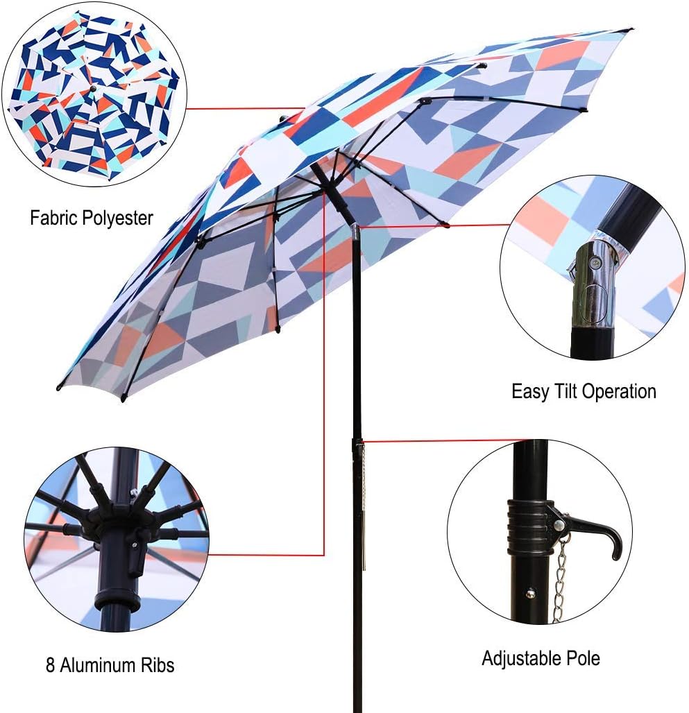 TOTEBOX Beach Umbrella, 7.5ft Portable Patio Sunshade Umbrella UPF 50+ Protection with Tilt Sand Anchor Carry Bag and Sand Bag for Yard and Pool