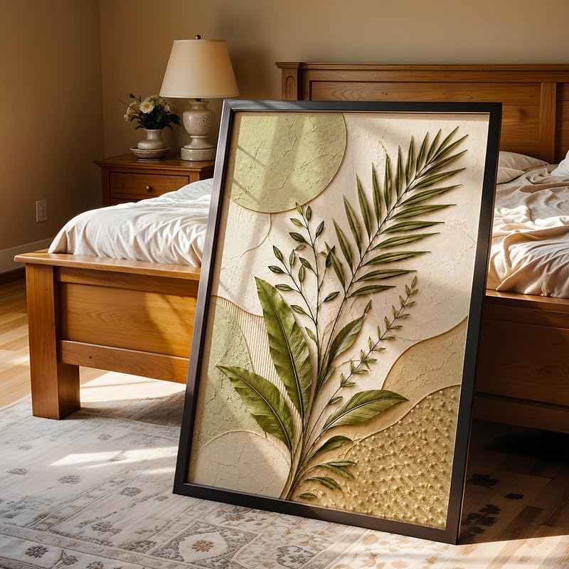 Image of NoWorries 3D Botanical Leaf Wall Painting with Frame Set of 1 | Premium Textured Green Palm Leaf Artwork, Modern Nature Wall Decor for Living Room, Bedroom, Office and Home Decoration (3d Art-14,10x13inch)