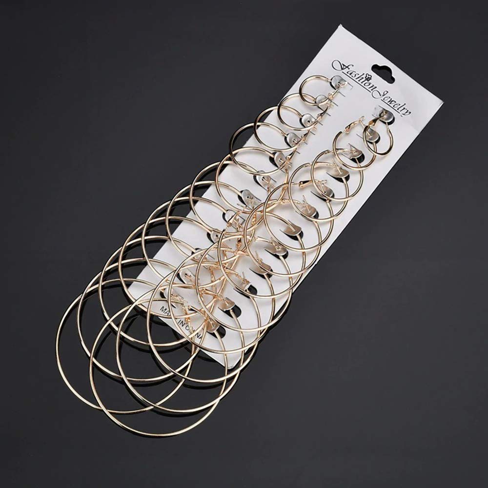 Steampunk Brass Hoop Earrings Set of 12 Pairs - Small to Big
