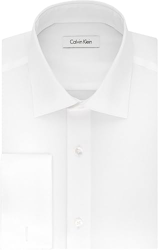 Vista 3 de Calvin Klein Men's Dress Shirt Regular Fit Non Iron Herringbone French Cuff