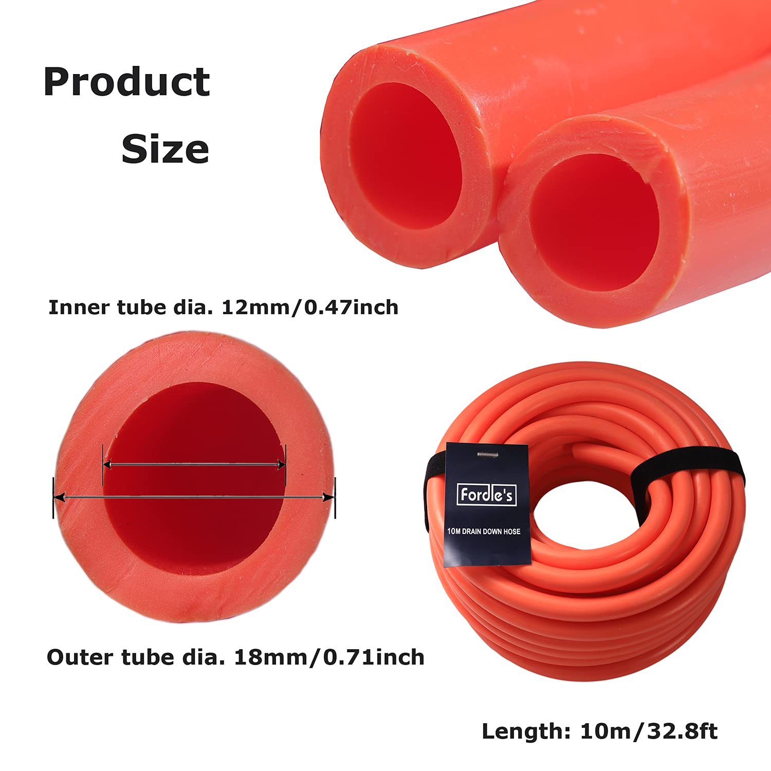 Fordle's 10m Kit Tubo di Scarico Radiatore/Sistem Riscaldamento - Riparazione Manutenzione – Gomma TPU Flessibile con Foro 12 mm – con Chiave di Spurgo, 2 Clip Connettore e 2 Cinghie di Conservazione