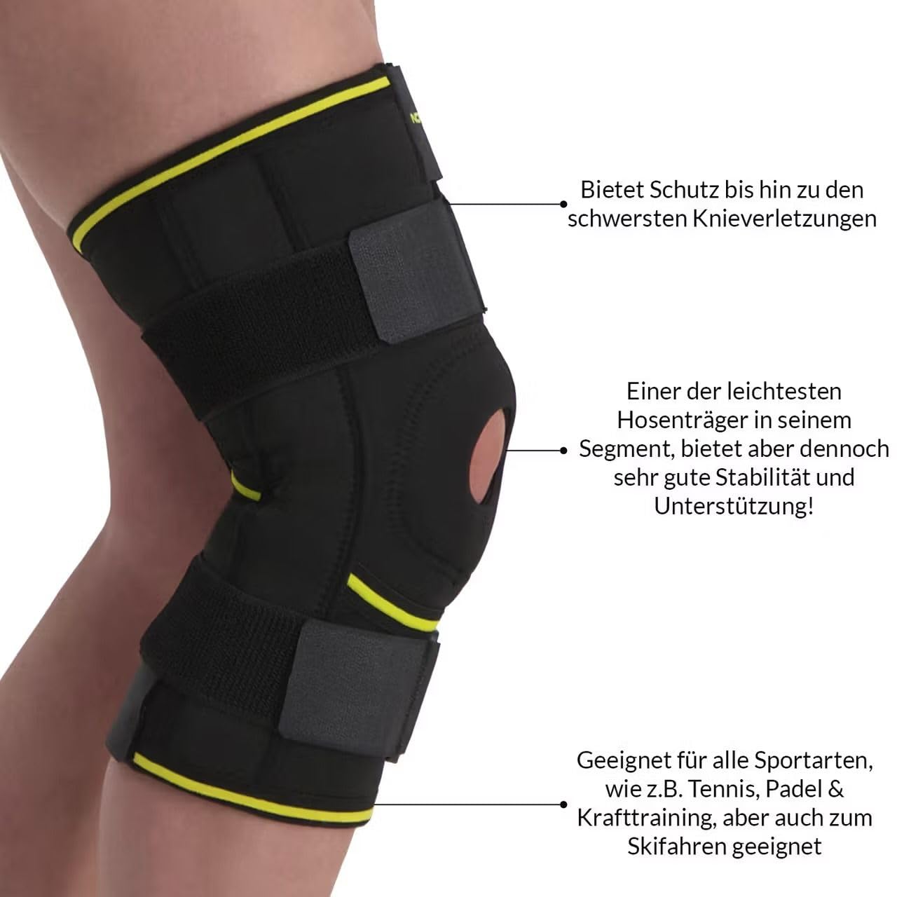 NOVAMED Knieorthese mit Gelenkschienen – Verstellbare Kniebandage bei Knieinstabilität, Bandproblemen und Arthrose – stabilisierende Kniestütze für Sport, Alltag und nach Operationen