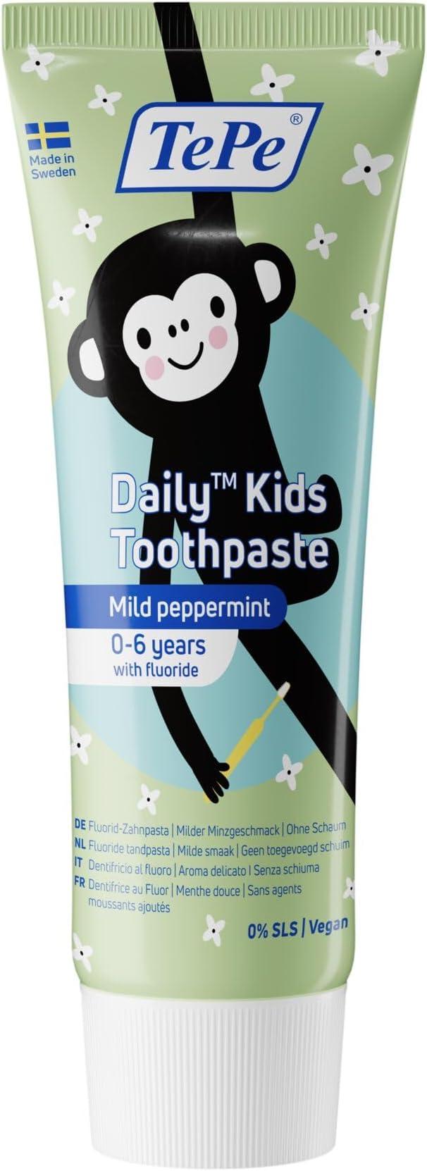 TePe Daily Kids Toothpaste, mild Peppermint, 0-6 Years, Everyday Fluoride Toothpaste for Kids to Prevent Cavities, Age-Appropriate Fluoride Level