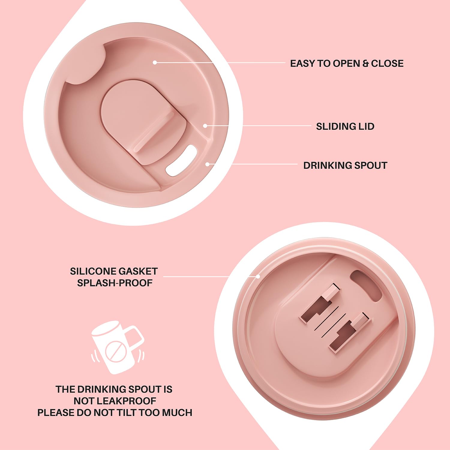 Tasse à Café, 350ml Tasses à Café En Acier Inoxydable Avec Couvercle Gobelet Isotherme Double Paroi Poign E De Voyage Pour Les Boissons Chaudes Froides