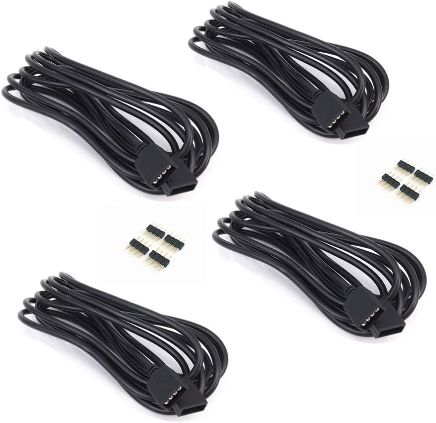 4 Pack Black 3M 9.84ft RGB LED Strip Connector Extension Cable - 4 Pin Connector for SMD 5050 3528 2835 LED Light Strip