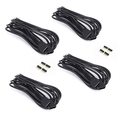 Paquete de 4 cables de extensión de conector de tira LED RGB negro 3M de 9.84 pies - Conector de 4 pines para tira de luz LED SMD 5050 3528 2835