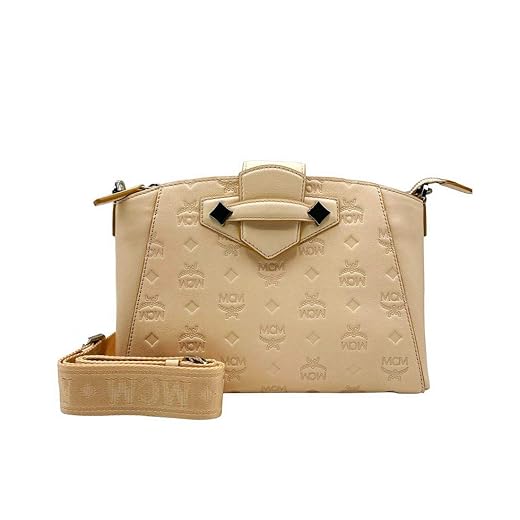 MCM Women's Beige Monogram Leather Essential Tote Crossbody Bag Beige/Peach