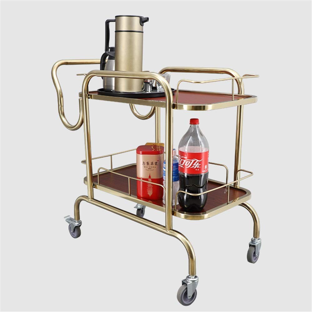 Carrito industrial rodante para servir, estantes de almacenamiento de 2 niveles, carrito de bar de cocina de acero inoxidable con ruedas, estante de vino para uso doméstico y comercial