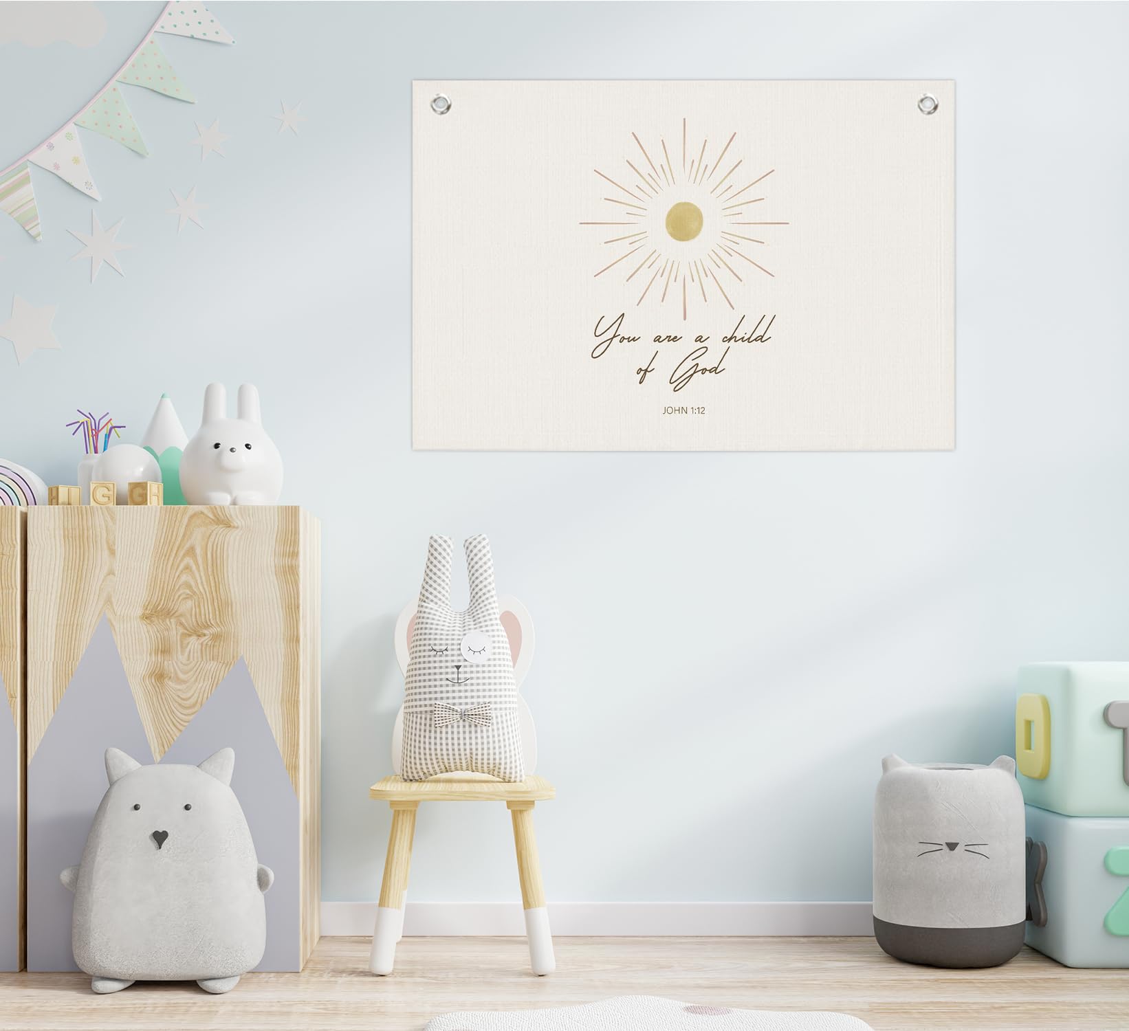 ICEWHITEY Bible Verse Canvas Banner,Christian Scripture Wall Art,You Are A Child of God Wall Hanging Banner Flag Decor for Baby Kids Girl Boy Nursery Teen Room,20x30 Inch