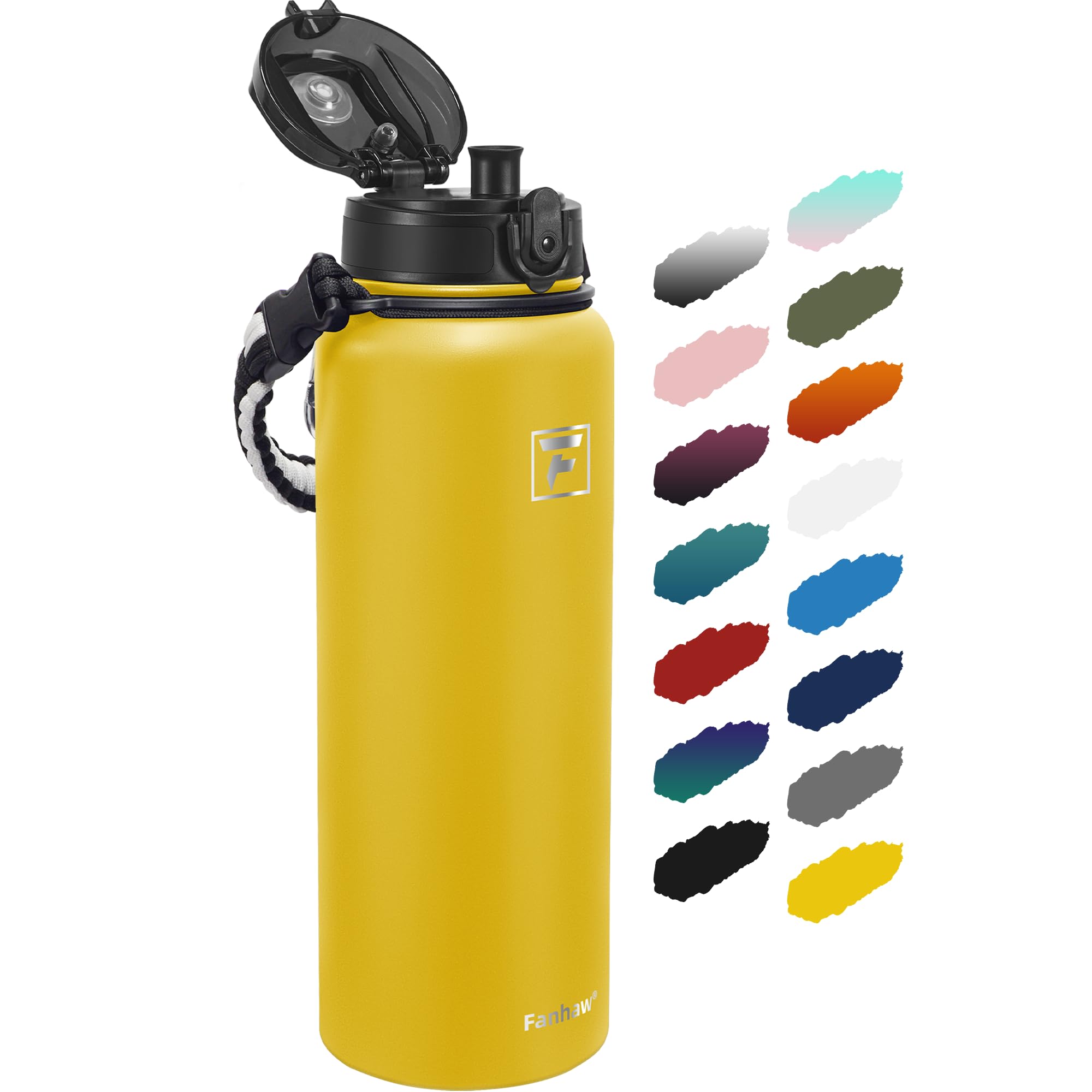 Fanhaw 1.2 L Insulated Stainless Steel Water Bottle with 1 Lid (Chug Lid) - for Kids Women, Men, Yellow, 1183 ml