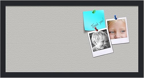 Miniatura 2 de PinPix Tablero de anuncios de corcho de 24 x 12 pulgadas. Este tablero decorativo enmarcado viene con diseño de piedra clara y un marco negro