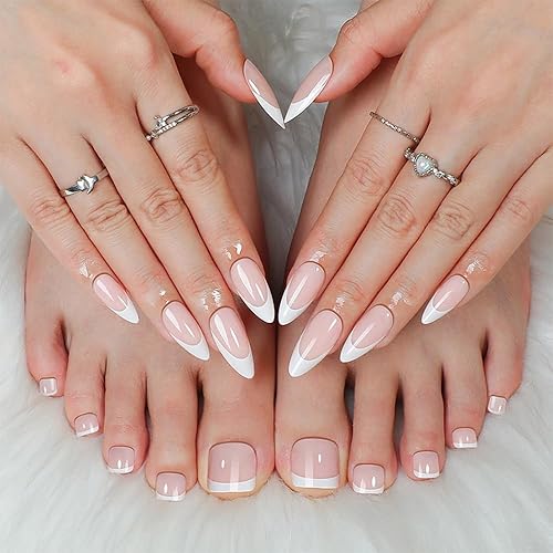 48Pcs Medium Almond Press on Nails and Toes Matching Set