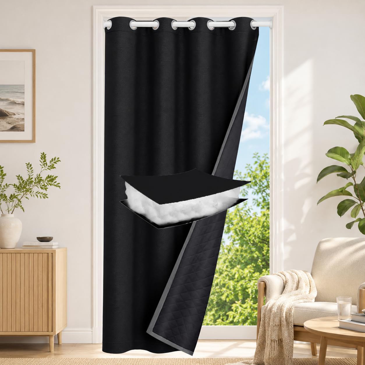 Rideaux de porte (Noir, B132xH203cm)