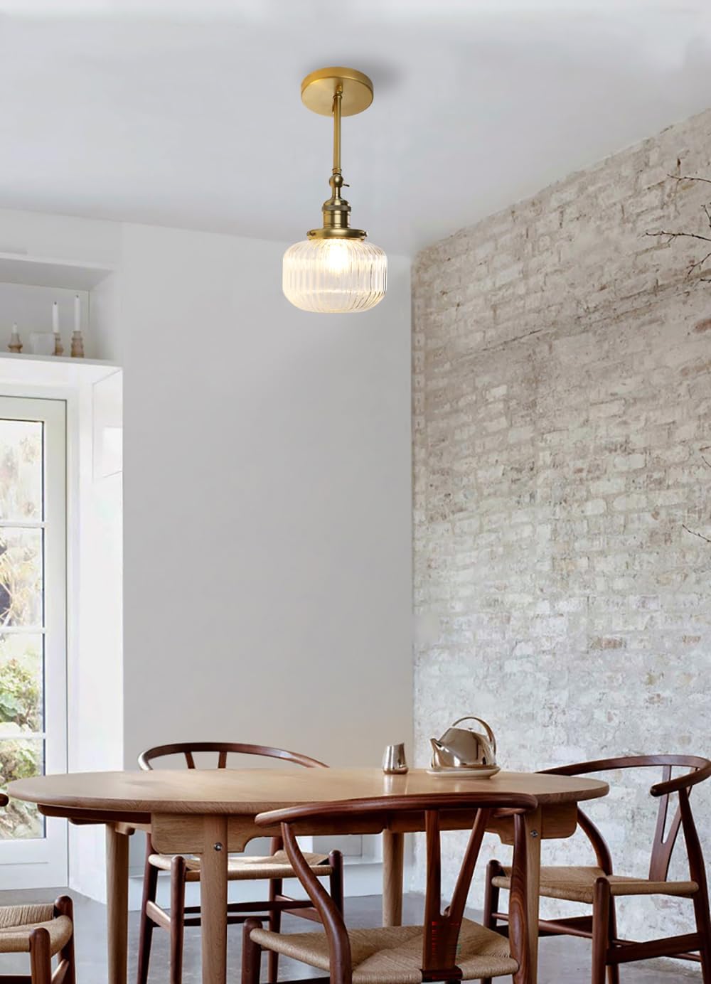 PERMO Single Sconce Vintage Industrial Wall Sconce Light Fixture with Flate Globe Ribbed Shade for Bedroom Livingroom Bathroom (Brass Gold)