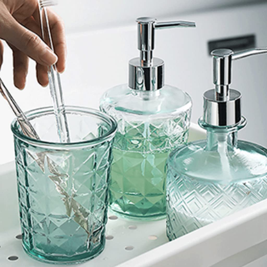 Dispenser di Sapone in Vetro Adatto per Il Piano di Lavoro del Bagno, Cucina con Pompa, Set di Dispenser di Sapone Liquido per Il Bagno Ricaricabile, flacone co