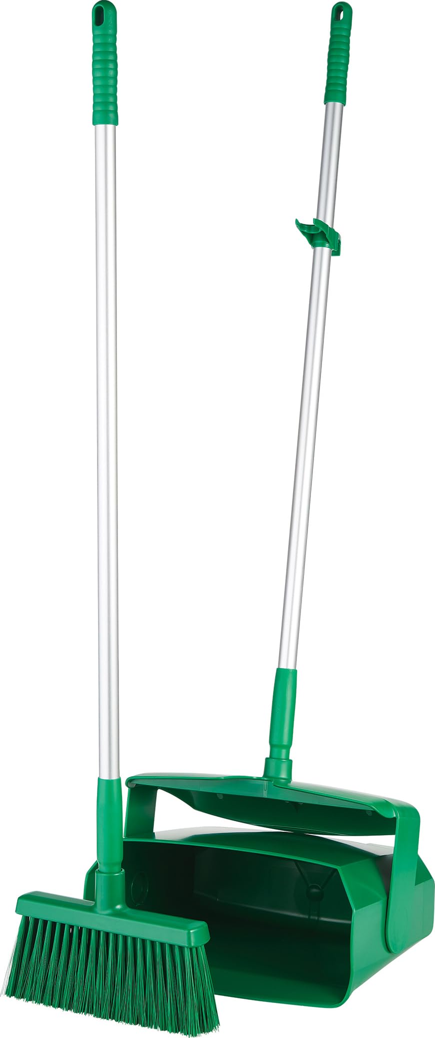 62502 - Paletta con scopa, in polipropilene/poliestere/alluminio, cestino 18 x 36 cm, manico 90 cm, verde