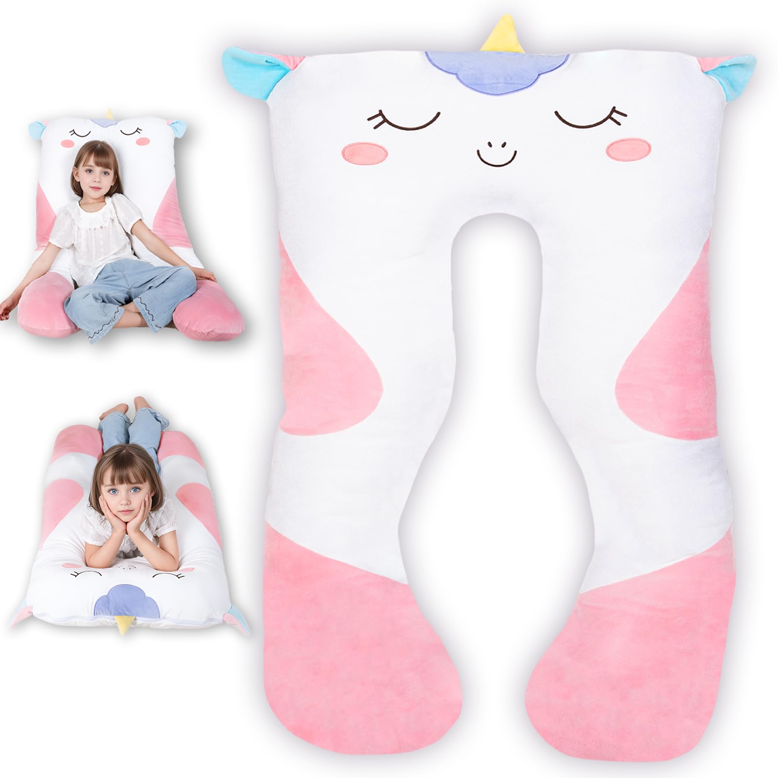 47x23 inch U Shaped Long Plush Body Pillows for Kids Stuffed Animal Unicorn Soft Large Pillow for Sleeping