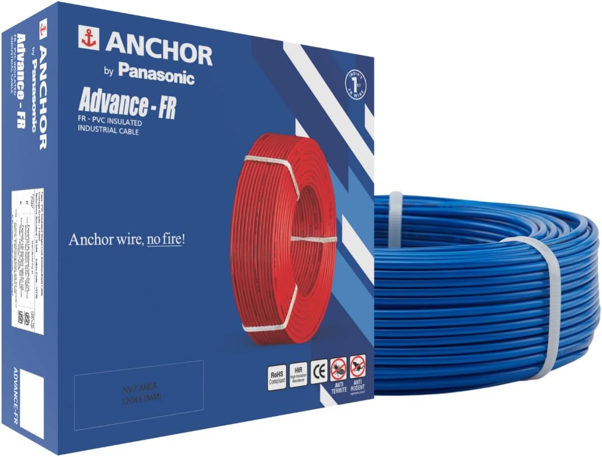 Anchor by Panasonic Advance FR Electric Wire, 2.5 sq mm PVC Insulated Copper Wire for Home Wiring, 90 Meter Electric Wire Cable for Industrial and Domestic Connections (Blue, 27415BU)
