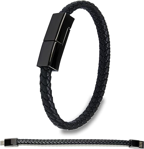 Cargador de pulsera de cuero, cable de carga USB, cables trenzados, cargador de viaje portátil USB para hombres y mujeres, compatible con iPhone 15