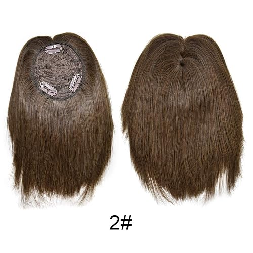 Miniatura 2 de Extensiones de cabello humano Remy con clip, lacio, con flequillo, para mujer, con cabello delgado, postizos de corona (2# marrón oscuro)