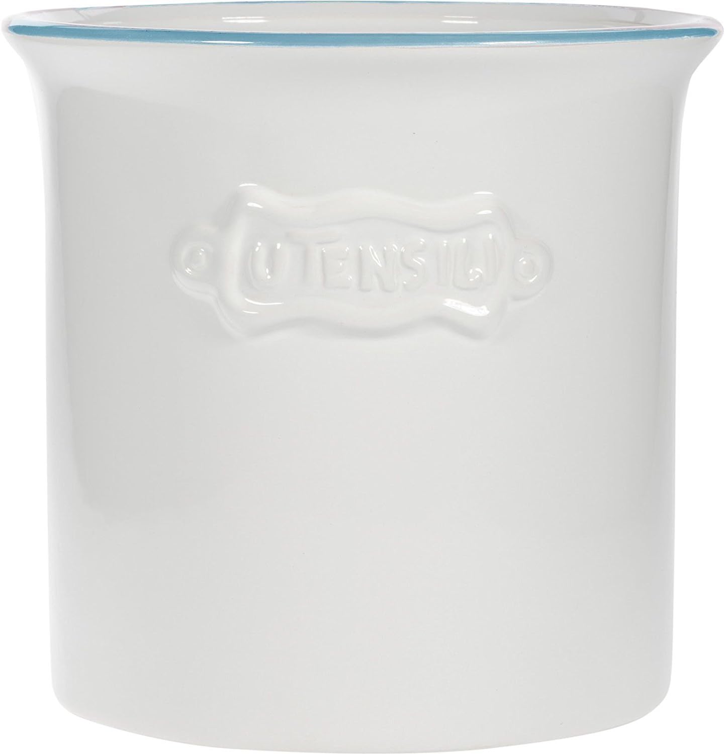 Home Essentials - Vintage Ceramic Utensil Container- Utensil Crock With Embossed "Utensil" - White